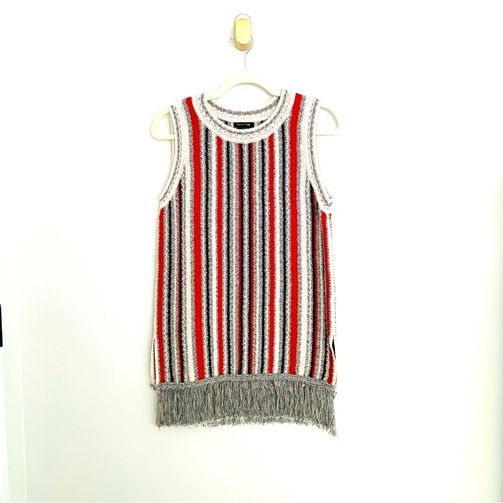 Massimo Dutti striped fringe hem crew neck sleeveless sweater tunic size S